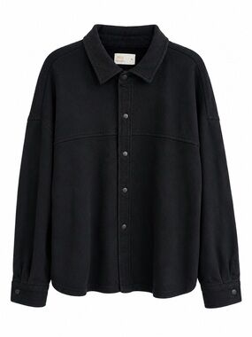 TKEES Black Oversized Cotton Snap Button Shirt Jacket Size 3 / L